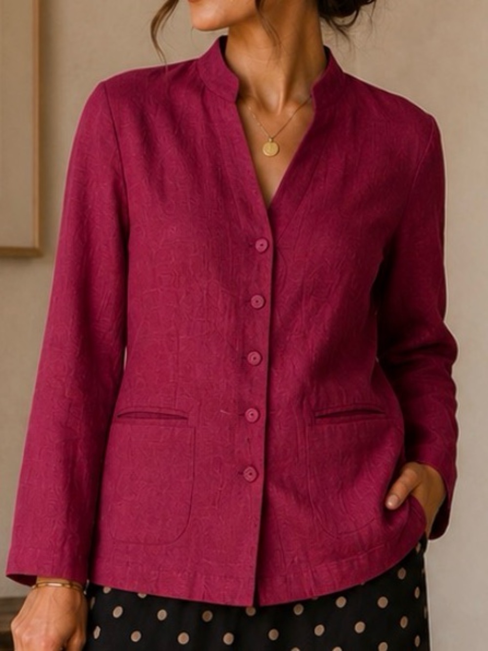 Eileen Fisher Women's Magenta Button-Front Jacket size XS